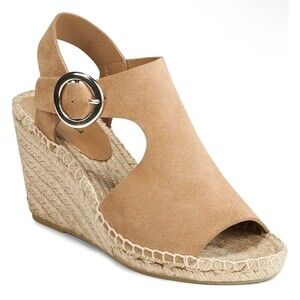 Via Spiga Womens Nolan Size 7 Tan Leather Wedge Peep Toe Platform Sandals